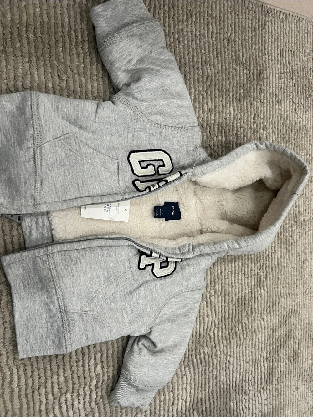 GAP- Baby Gray Sherpa-Lined Hoodie Jacket with Embroidered Letters
